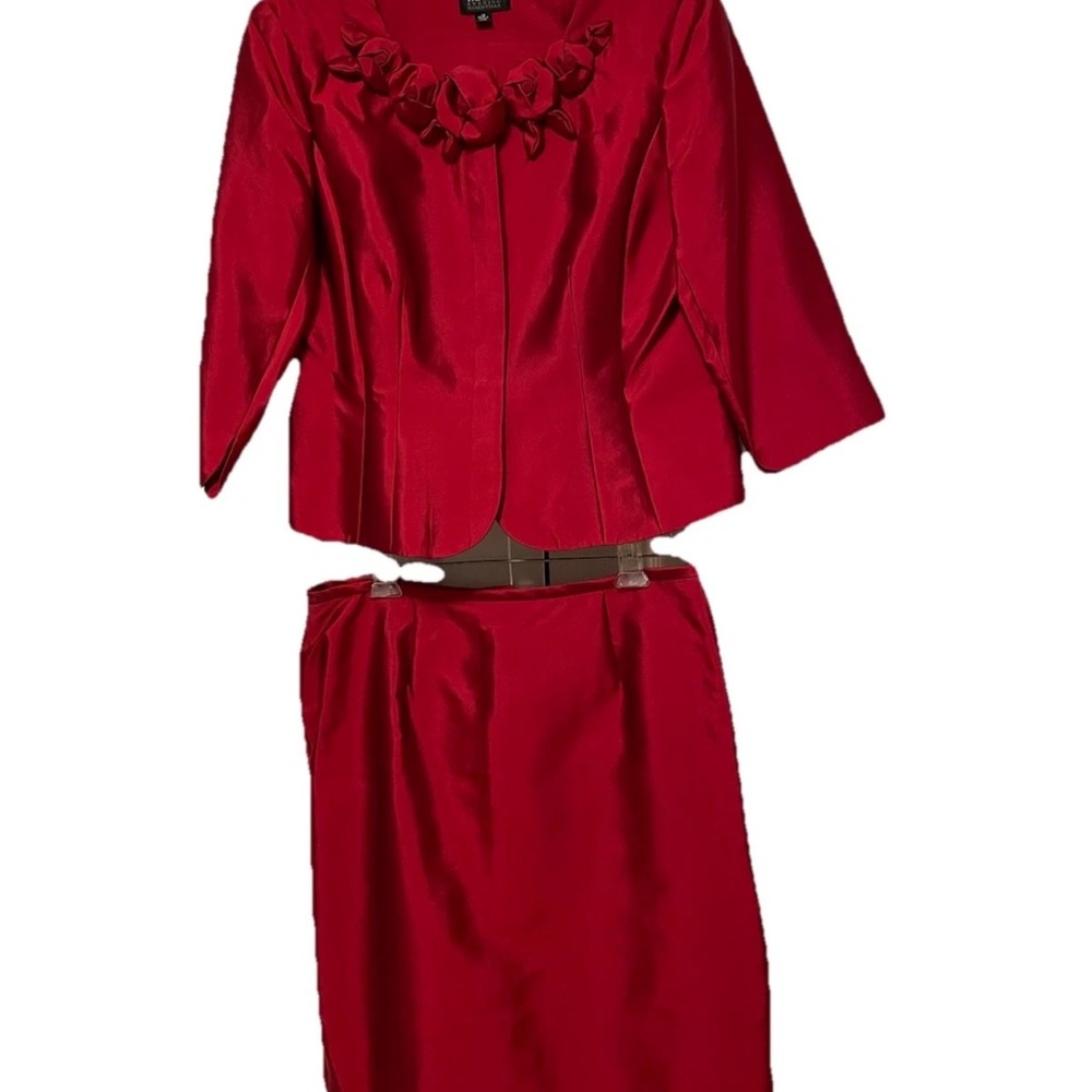 Adrianna Papell Evening Essentials Red Silk Skirt Suit – Size 14